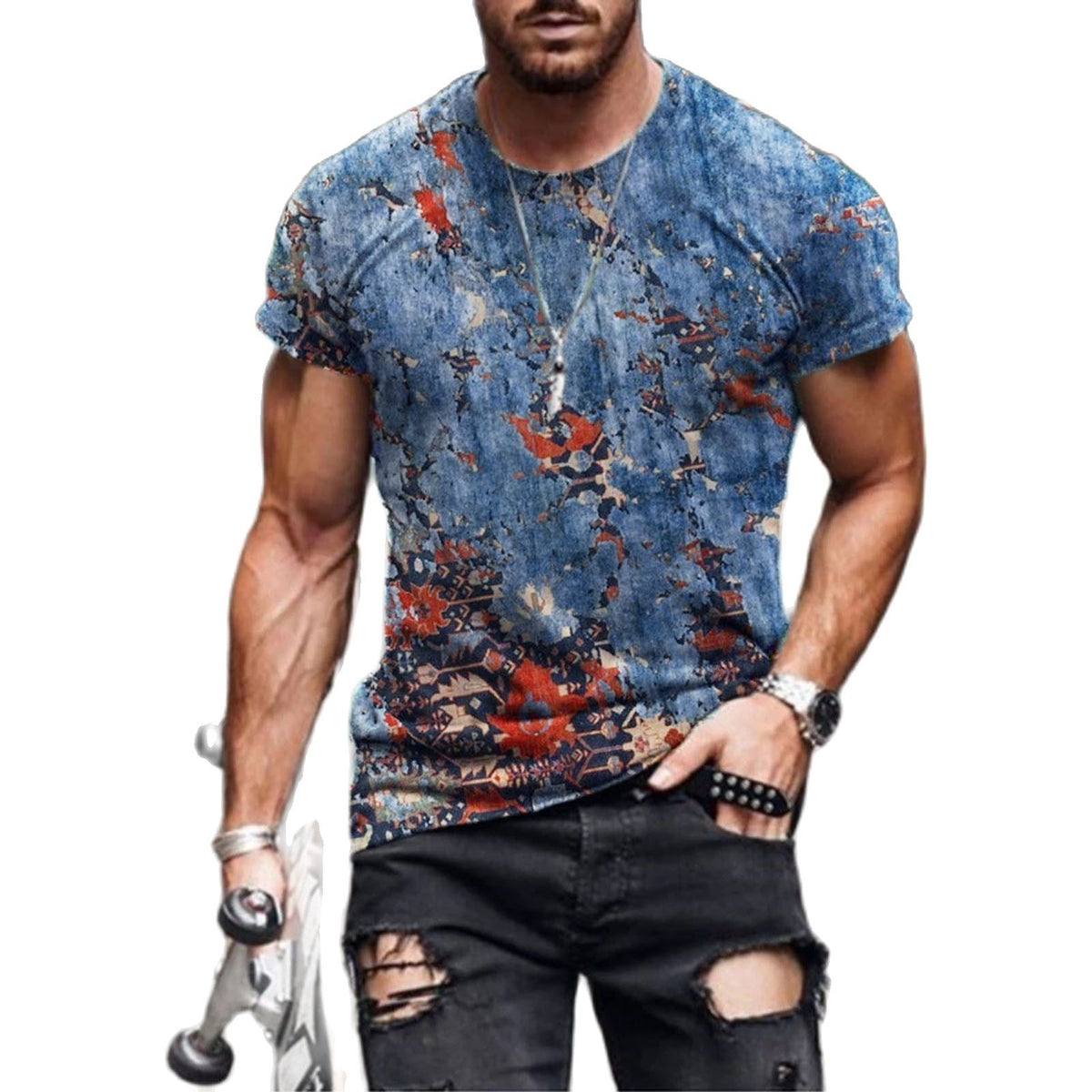 Men's Vintage Short Sleeve 3D Print Casual T-shirt