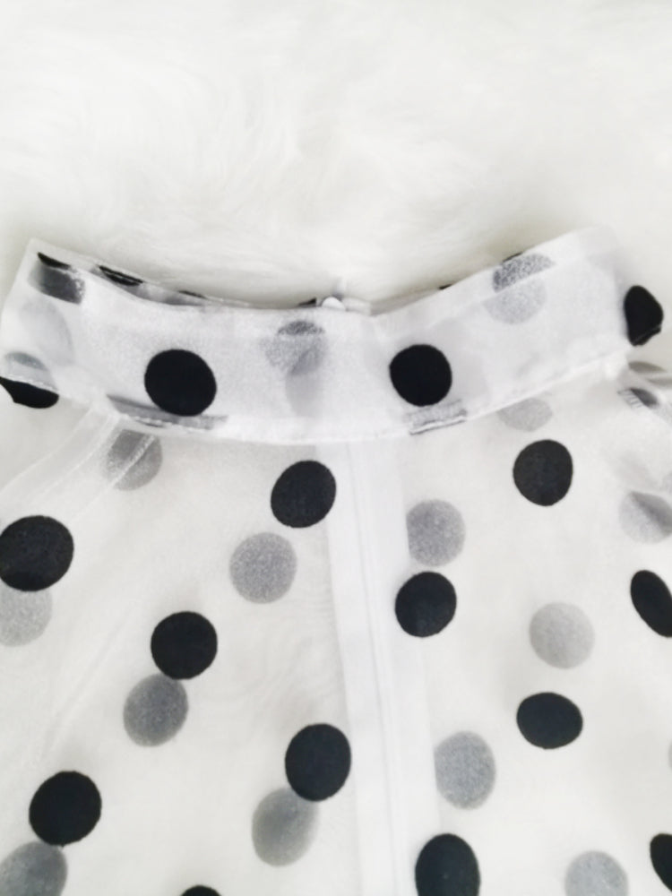 Women's White Polka Dot Peplum Blouse with Belt