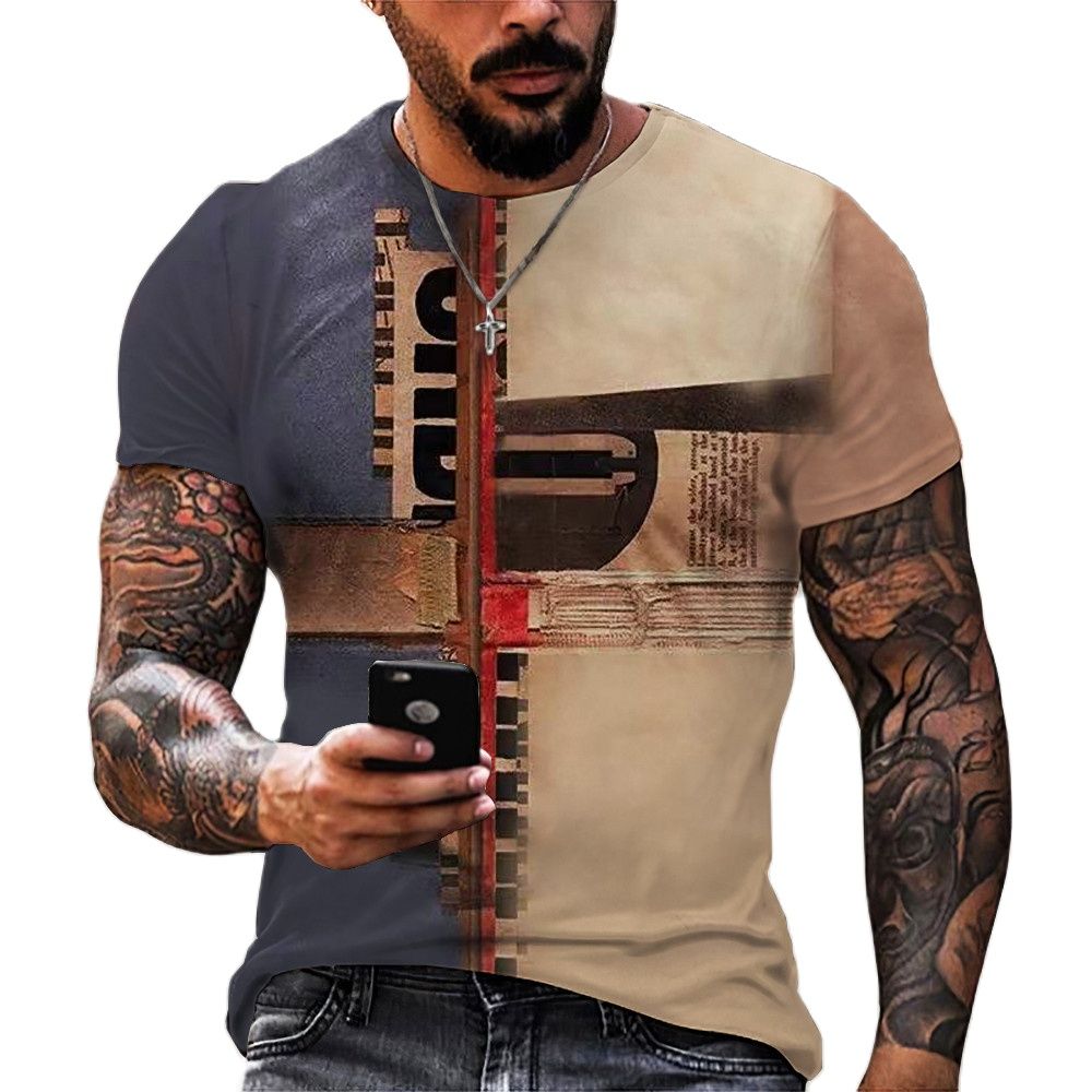 Men's Vintage Short Sleeve 3D Print Casual T-shirt