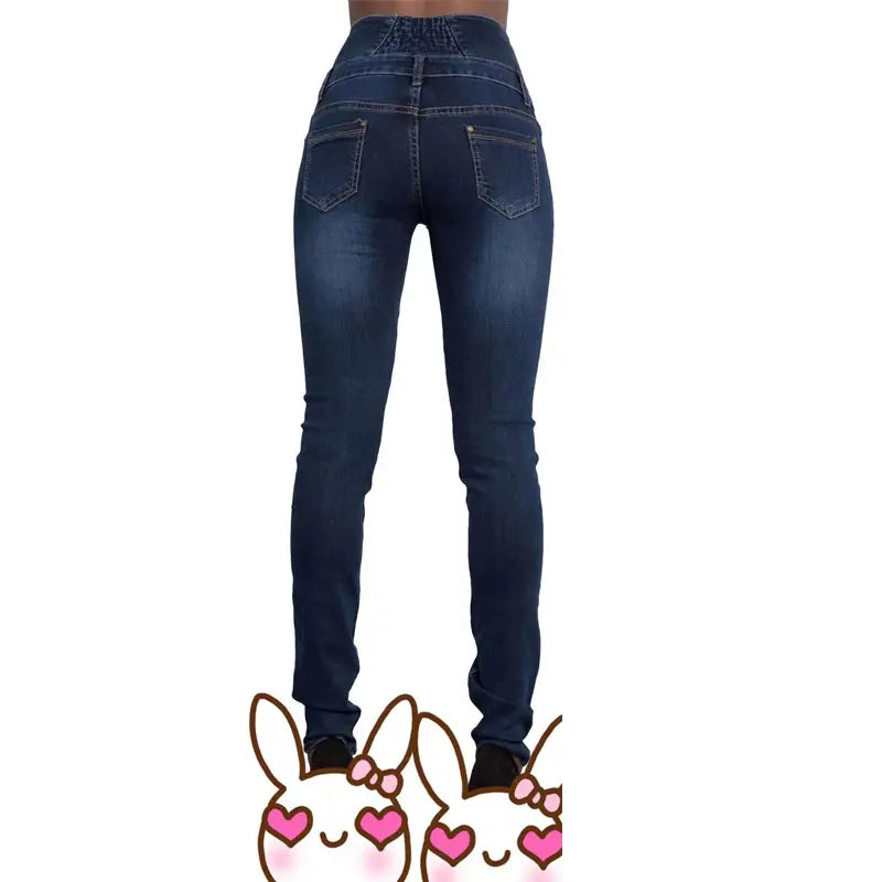 High Waist Dark Blue Skinny Jeans with Slash Pockets