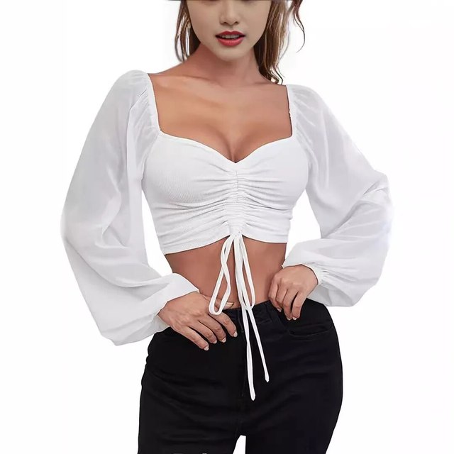 V-Neck Chiffon Lantern Sleeve Fashion Shirt