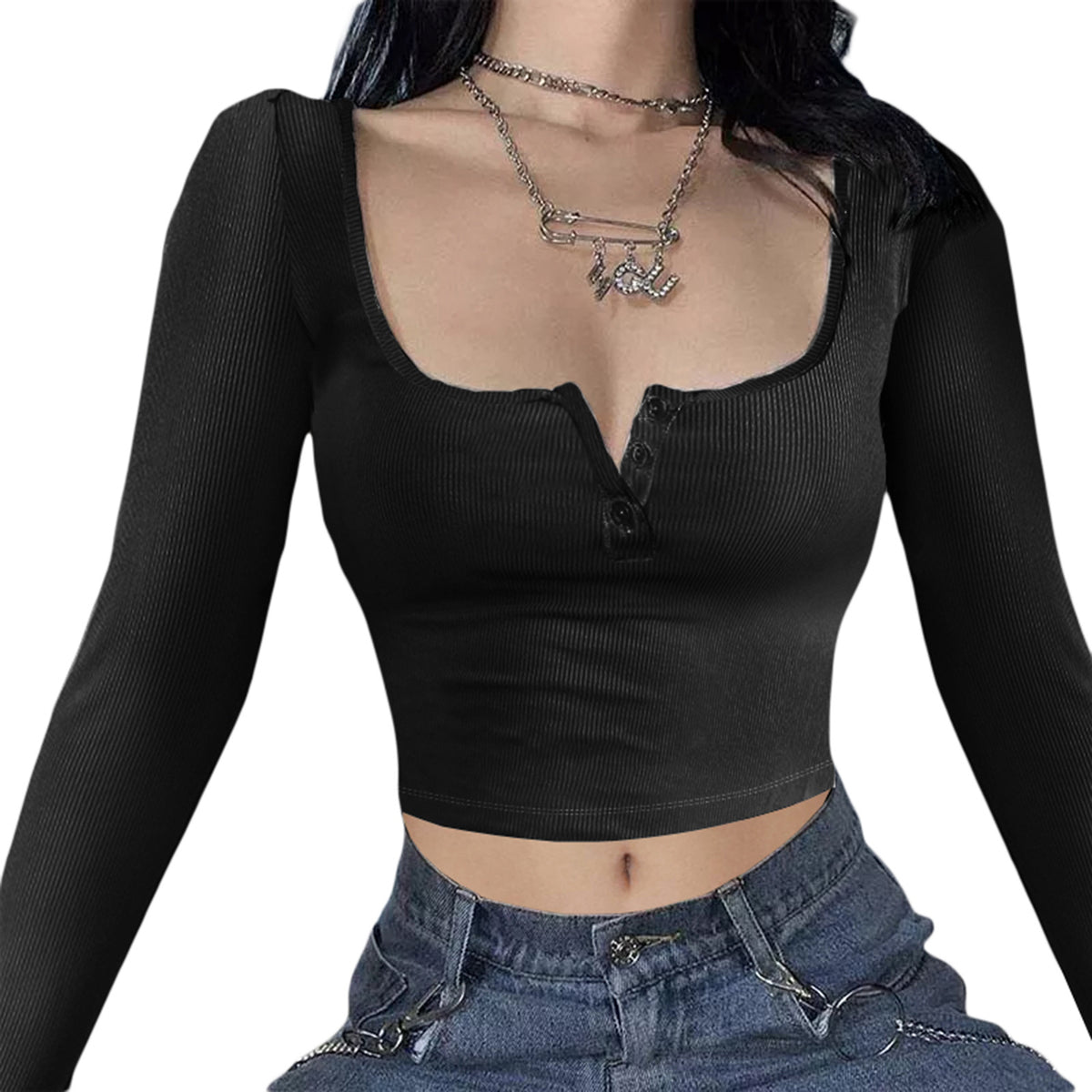 Women's Slim V-Neck Long Sleeve Top